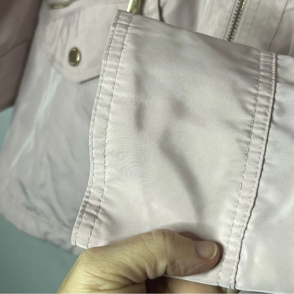 Michael Kors Jacket Women Medium Pink Gold Accents Hooded Zip Up Coat Adj Waist - Picture 5 of 13